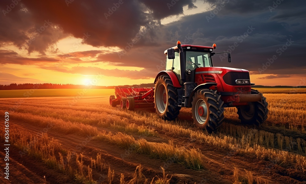 tractor is driving through a field tractor is driving through a field