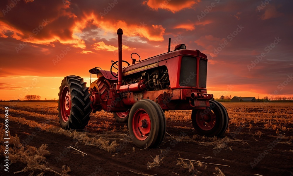Fototapeta premium tractor is driving through a field