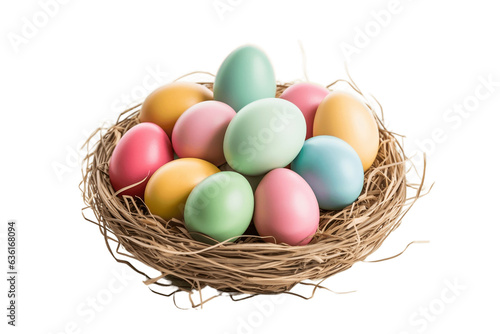 Beautiful Easter Eggs in Basket on transparent Background, Generative Ai