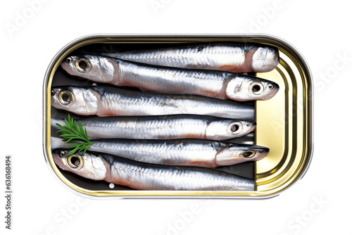 Top View of Can of Sardines on transparent Background Generative Ai