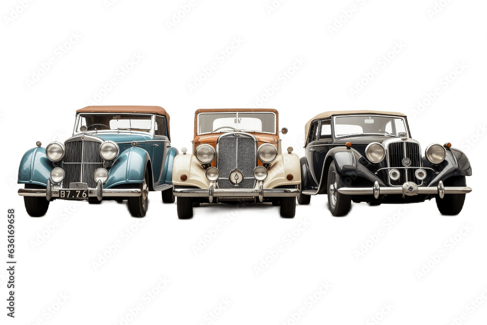 High-Resolution Photo of Vintage Cars on Transparent Background, Generative Ai