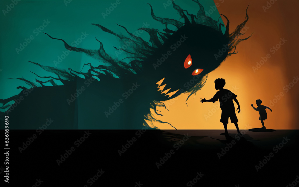 Fototapeta premium persons looking at monster in the shadow