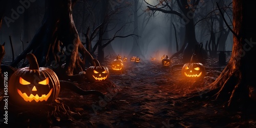 Candle-lit pumpkins for Halloween. Generative Ai. © Concept Killer