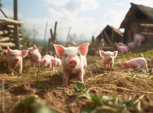 beautiful pigs on a green meadow