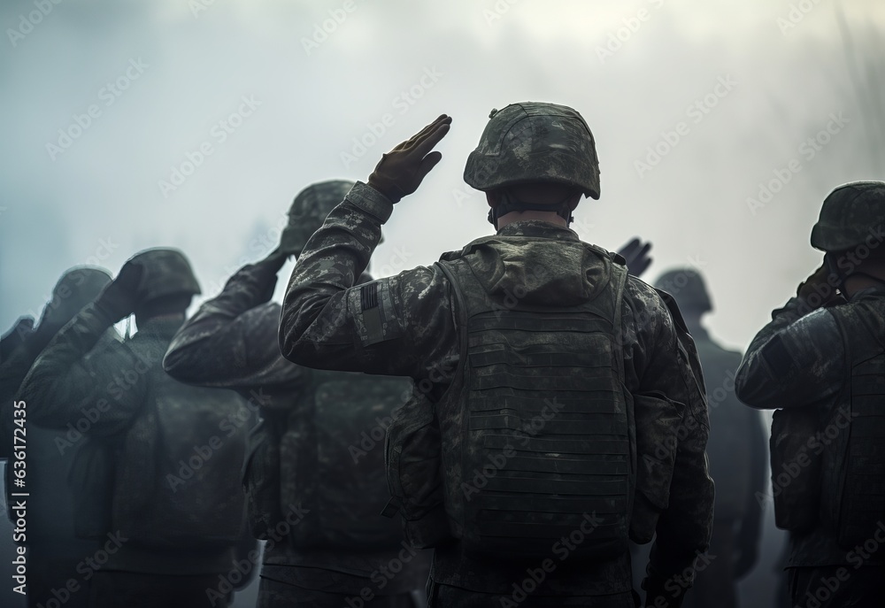 group of military soldiers saluting saluting
