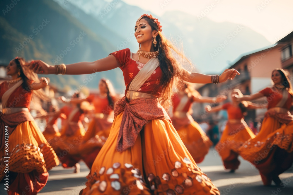 Indian Women Dancing On The Streets In Traditional Dresses Stock Photo 