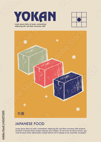Japanese yokan. Price tag or poster design. Set of vector illustrations. Typography. Engraving style. Labels, cover, t-shirt print, painting.