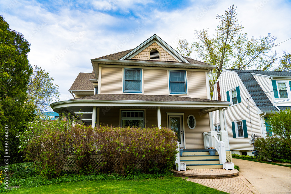 suburban house property. property insurance and real estate. residential house in america. Architecture concept. suburban neighborhood. cottage house in american neighborhood. Unique house suburban house property. property insurance and real estate. residential house in america. Architecture concept. suburban neighborhood. cottage house in american neighborhood. Unique house