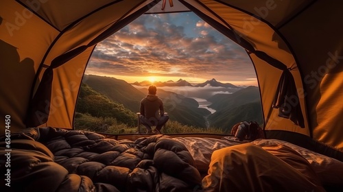 camping in the mountains person in tent