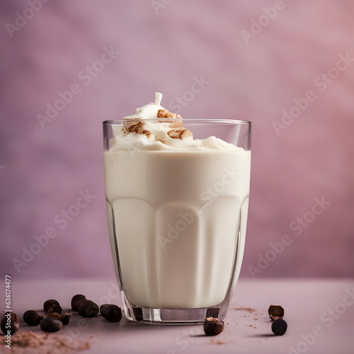 Milch-Shake im Glas vor unterschiedlichen Hintergründen, zum Beispiel, hell, dunkel, grau, pink photo