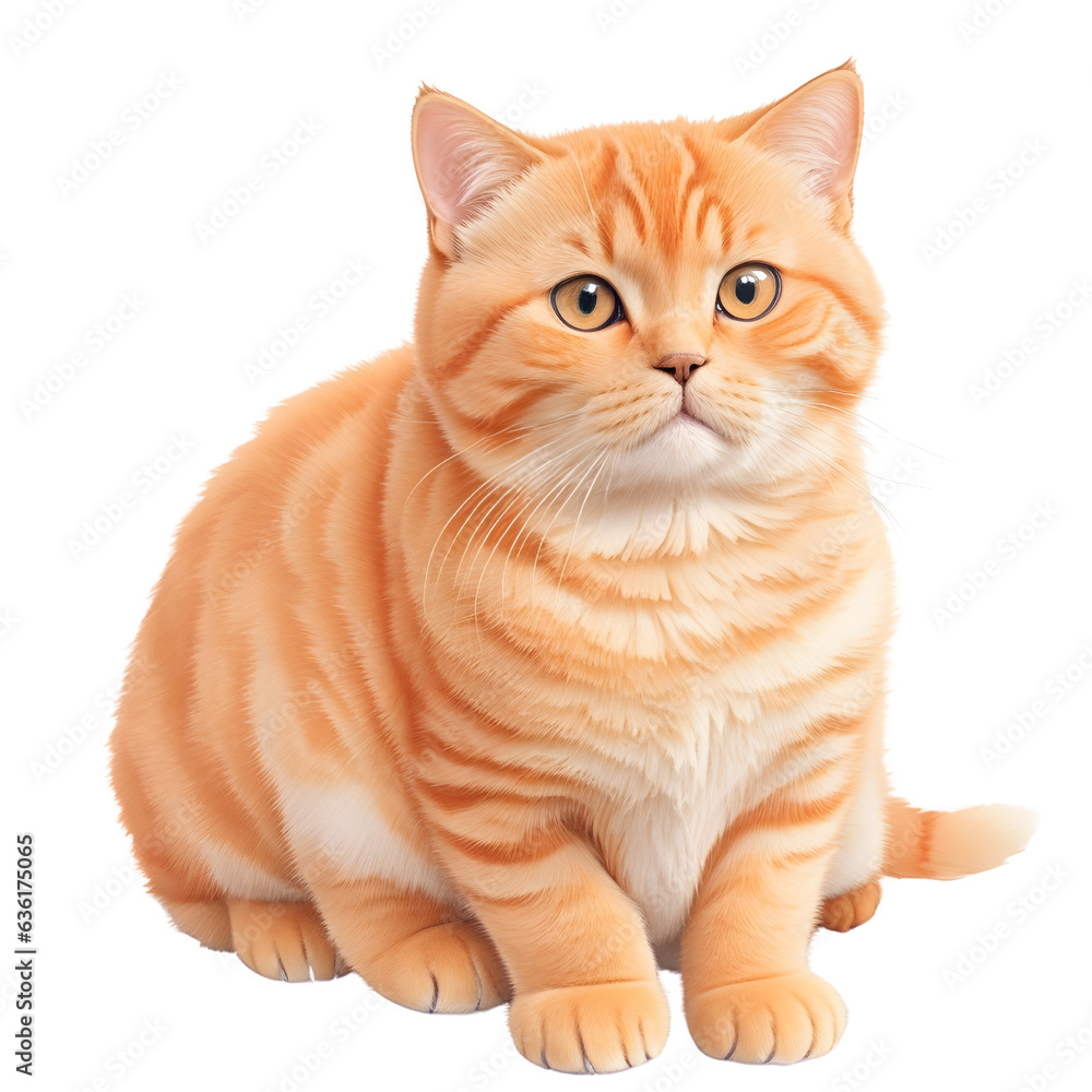 Orange British short-hair cat, fluffy cat,front view. Generative ai art.