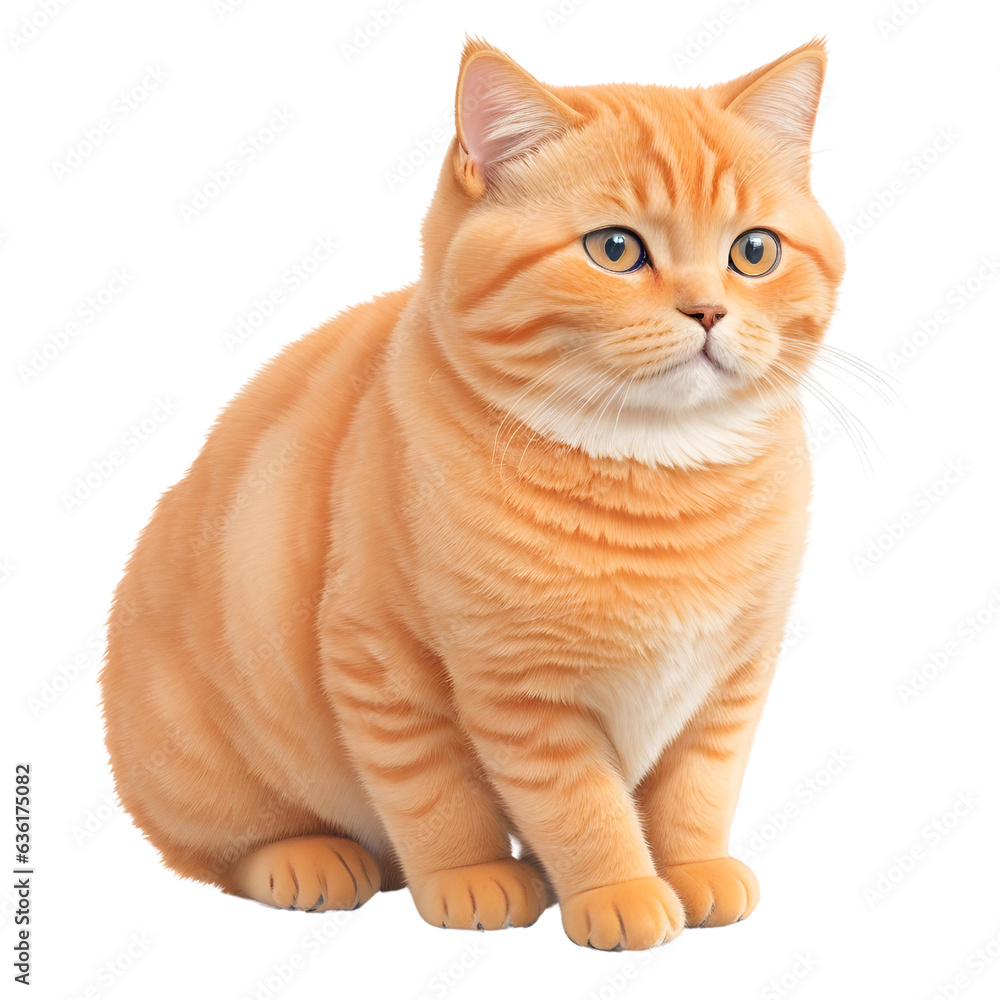 Orange British short-hair cat, fluffy cat,front view. Generative ai art.