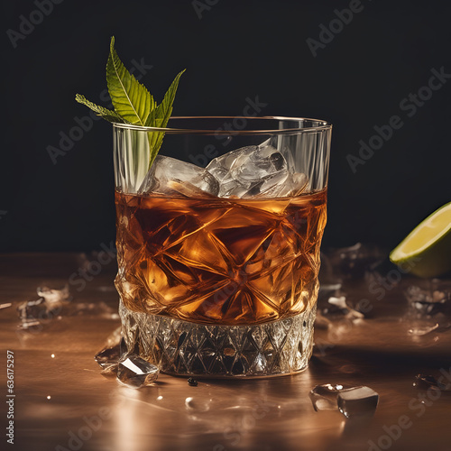 Whiskeyglas vor einem dunklen Hintergrund photo