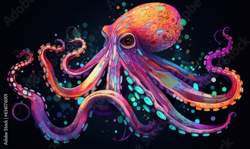 A colorful octopus with black background