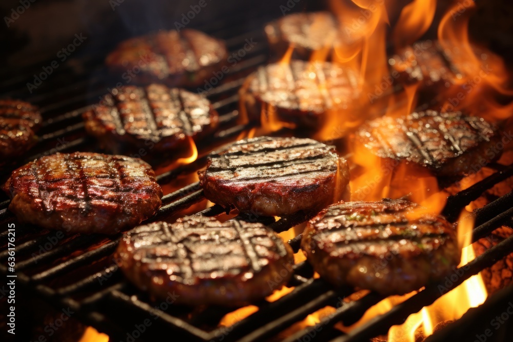 Juicy beef hamburger patties on the barbecue grill Juicy beef hamburger patties on the barbecue grill