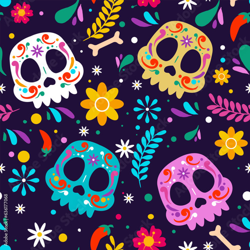 Happy Dia De Muertos Seamless Pattern