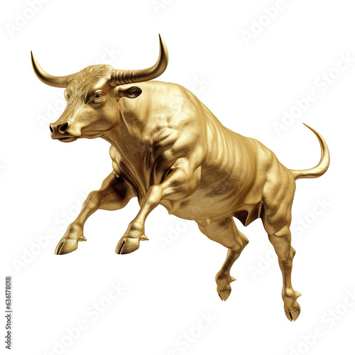 gold crypto bull statuette on transparent background png Generative AI