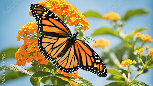 Fotografija beautiful spring summer image of monarch butterfly on orange lantana flower agai