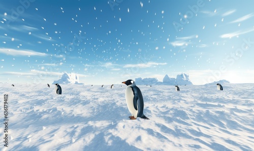 Penguin walk in snow
