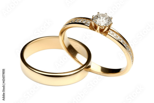 Gold Diamond Wedding Ring transparent background, Generative Ai
