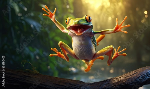 Fotografia frog flying end  frog laughing realistic