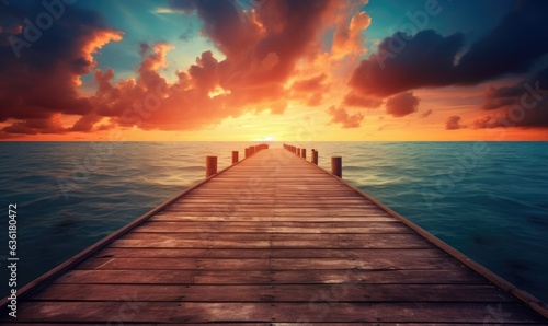 Vacation and Holiday concept Wooden pier between sunse