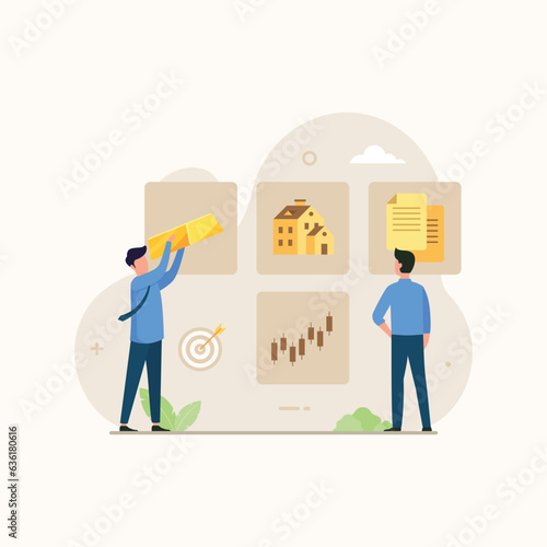 Investment asset allocation to increase revenue and avoid risk illustration concept