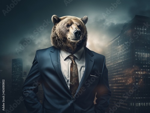 face of a bear in suit and tie © alexxndr