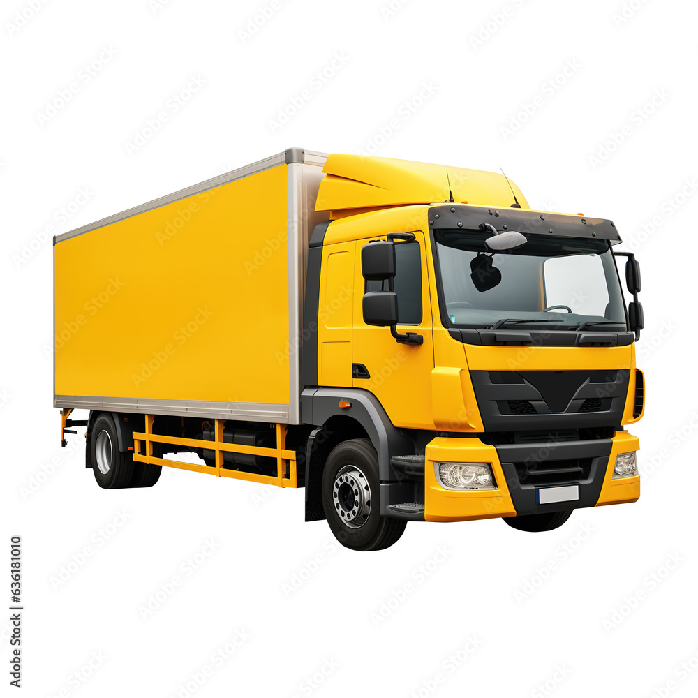 Yellow cargo truck on transparent background Generative AI
