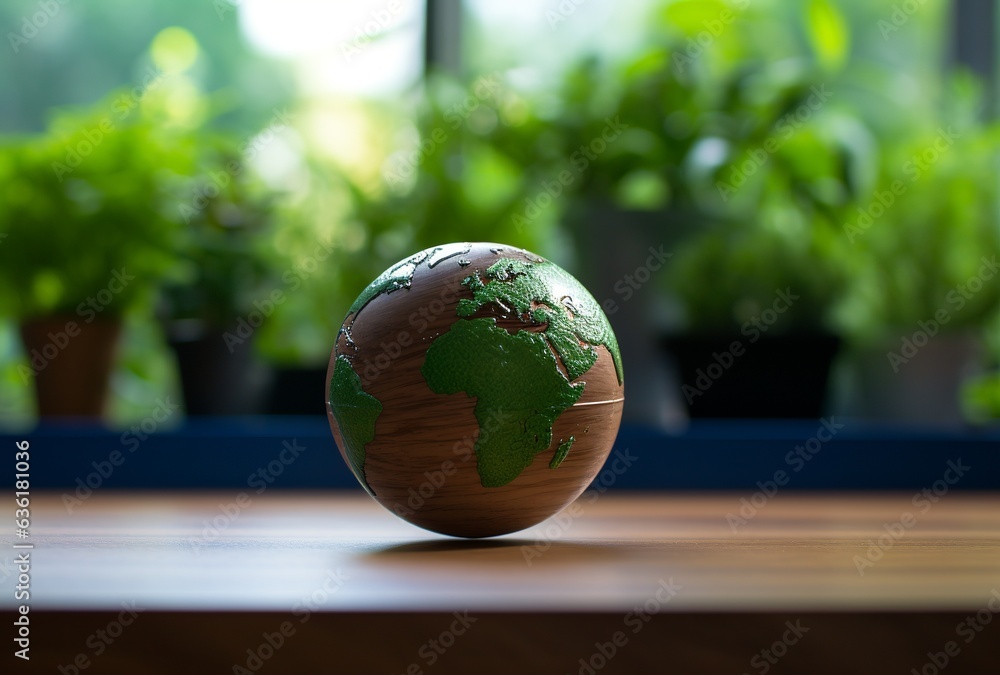 earth on table in an office with green background earth on table in an office with green background