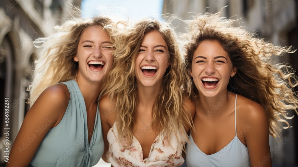 Group of female friends having fun, generative ai Group of female friends having fun, generative ai