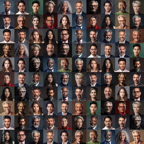 Collage of many business people against discreet backgrounds