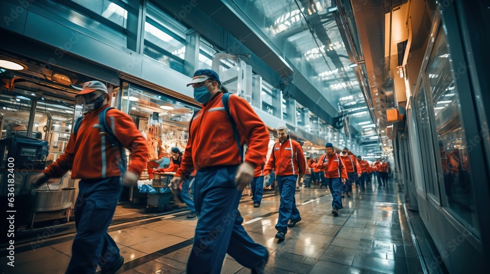 Modern factory with happy workers, generative ai Modern factory with happy workers, generative ai