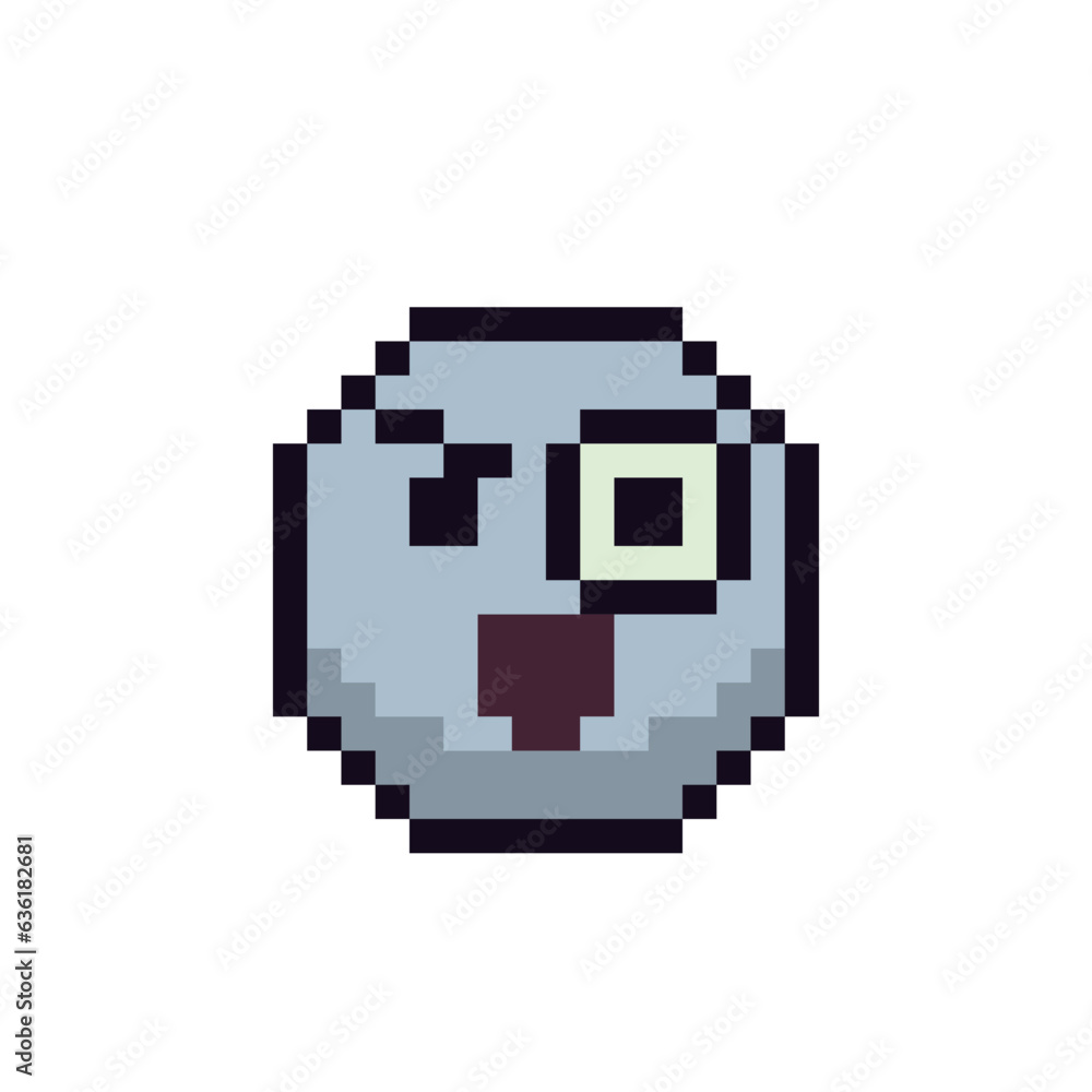 Shocked emoticon pixel art face with one big eye smiley cartoon ...