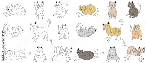 Doodle set of cute cartoon cats isolated on white. Hand drawn illustration for kids collection.