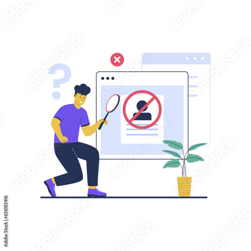 Flat design of no user found. Flat vector illustration isolated on white background