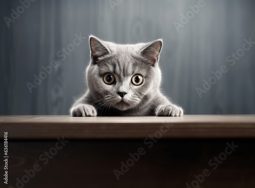 cat sitting on the wooden table © alexxndr