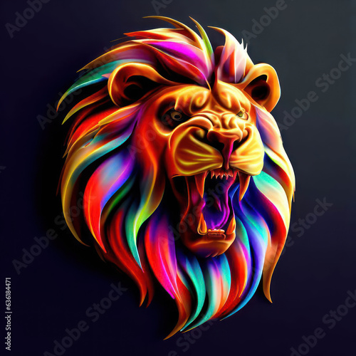 Illustration Roaring lion Icon Rainbow color.generative AI