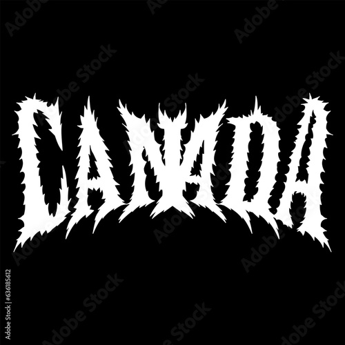 canada word with death metal font hand drawing vector isolated on black background.
