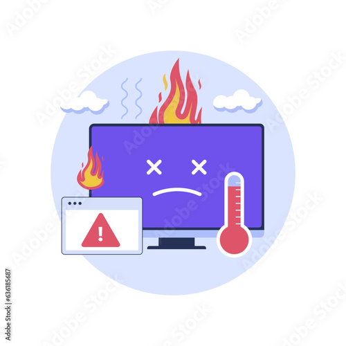 Computer overheating problem illustration concept. Flat vector illustration isolated on white background
