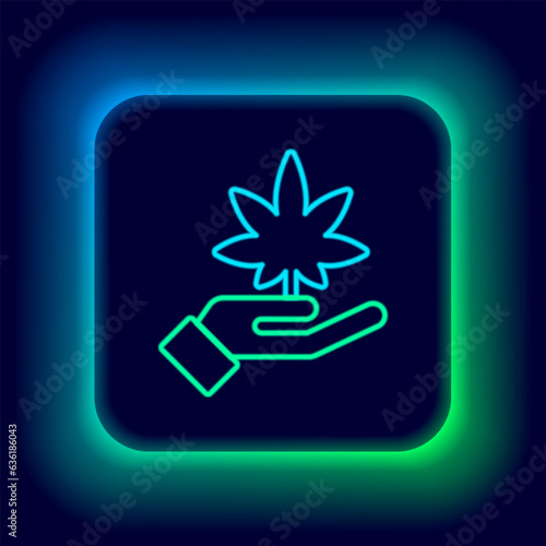 Glowing neon line Medical marijuana or cannabis leaf icon isolated on black background. Hemp symbol. Colorful outline concept. Vector