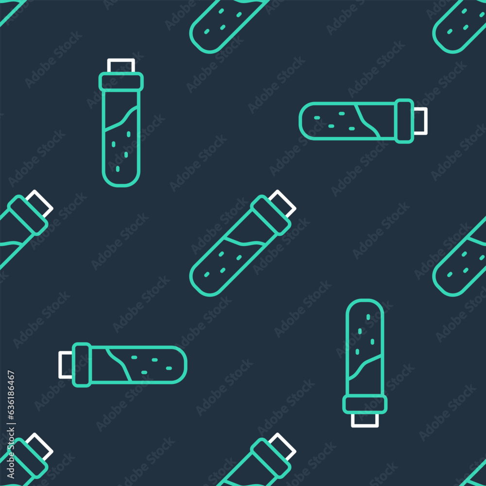 Line Bottle with potion icon isolated seamless pattern on black background. Flask with magic potion. Happy Halloween party. Vector Line Bottle with potion icon isolated seamless pattern on black background. Flask with magic potion. Happy Halloween party. Vector