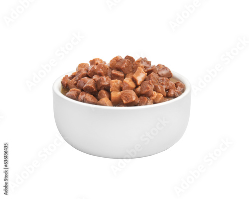 Wet food for cats and dogs on a white background