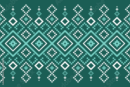 Green Cross stitch colorful geometric traditional ethnic pattern Ikat seamless pattern border abstract design for fabric print cloth dress carpet curtains and sarong Aztec African Indian Indonesian 