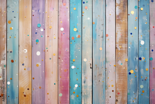 Wooden colourful pastel trendy background, shabby wood, small sparkles, glitter © reddish