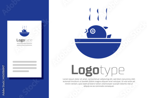 Blue Puffer fish soup icon isolated on white background. Fugu fish japanese puffer fish. Logo design template element. Vector.