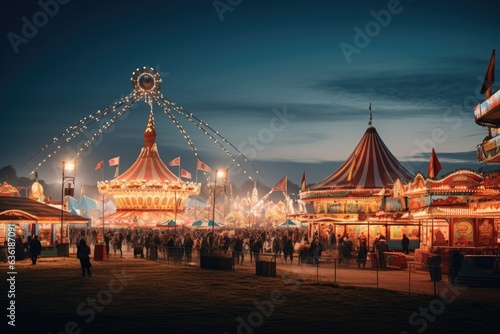 Unidentified people at the fairground rides in Munich, Germany. beertents and fairground rides on the oktoberfest in munich , AI Generated photo