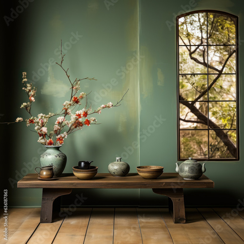 a japanese tea room with empty blank wall 