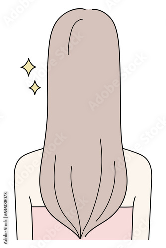 ヘアケアで髪がさらさらで綺麗な後ろ姿の女性のイラスト
