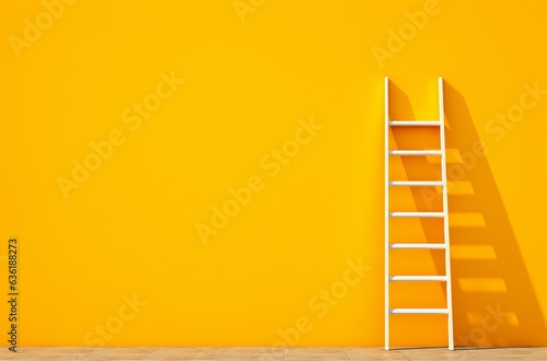 ladder is sticking up from yellow wall
